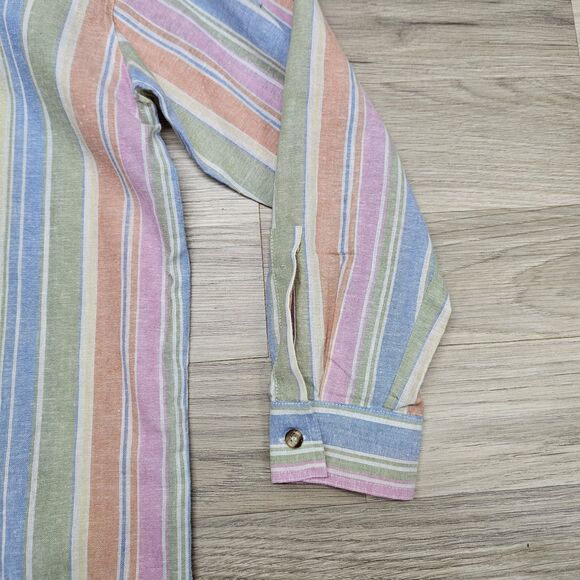 Harve Benard Womens Shirt Rainbow Stripe Linen Cotton Longsleeve Button Up Size - Picture 3 of 8